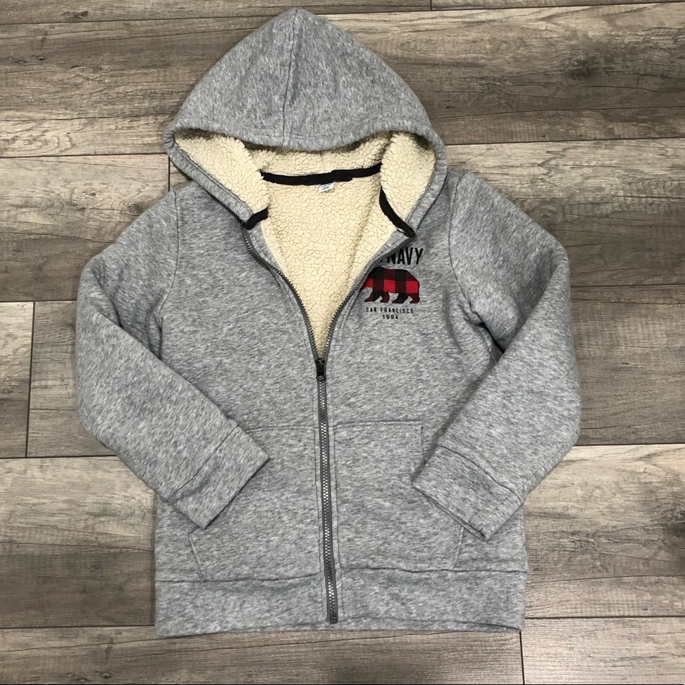 Size 10-12 Cozy Sherpa-Lined Zip Hoodie Gray